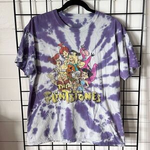 Flintstones Tie Dyed SS T-Shirt‎ Unisex M/L Purple White 80s Cartoons